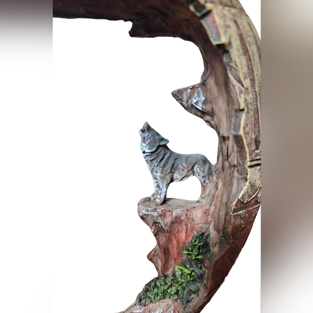 Resin Native American Indian Warrior On Horse Howling wolf sculpture Pottery 9" - Picture 11 of 11